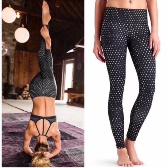 Athleta Crystal Chaturanga Polka Dot Leggings Reversible Black White High Size S - Picture 10 of 13
